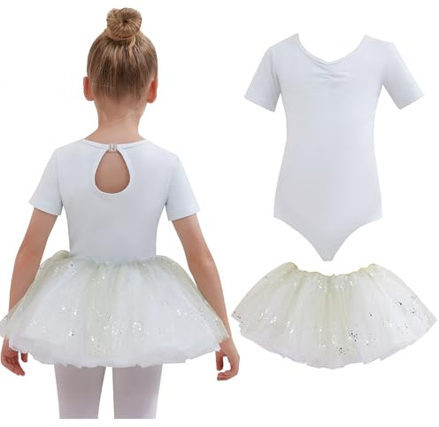 Tancefair Kinder Ballettkleidung Ballettkleid Mädchen Glitzer Balletttrikot Balletttrikot Zweiteiliges Tanzkleid Tanzbody mit Ballerina Turnanzug mit Abnehmbarem Rock