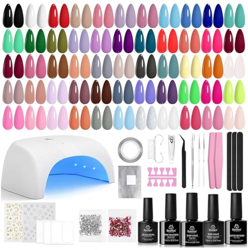Beetles Gel Nail Polish Kit with U V Light - 80Pcs Color Enchantment 55 Colors Gel Polish Starter Kit with Base Top Coat DIY Nails Supply Stickers Manicure Tools Home Salon Gift for Women