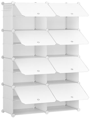 HOOBRO Mueble Zapatero, 8 Compartimentos, Modular Zapatero, Estantería de Plástico, con Puerta, Compartimento 40 x 30 x 30 cm, para Salón, Pasillo, Entrada, Dormitorio, Blanco EWT28SC01G1