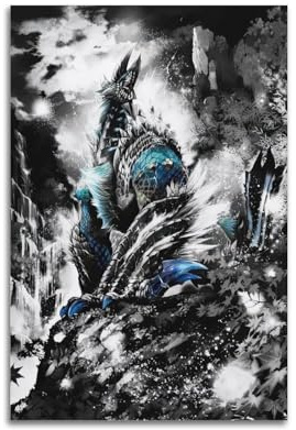 Naviga Monster Hunter World Game Poster, 40 x 60 cm, Schlafzimmer-Dekor, moderner Stil, Wandhalterung, glänzende Oberfläche