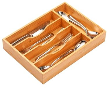 Avilia Portaposate da Cassetto con 5 Scomparti - Vassoio Porta Posate con 5 Scomparti, in Bambù, 34x25x4.2cm, Marrone