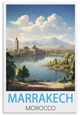 KmoNo Marrakesch, Marokko, Vintage-Reiseposter, 20 x 30 cm, Wanddekoration, Gemälde, Leinwand, Wandkunst, Wohnzimmer, Poster, Schlafzimmer