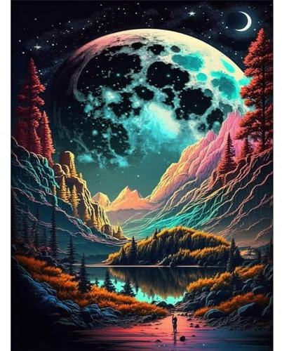 Hongyrjy Peinture Numero Adulte Lune-DIY Peinture par Numero Adulte Facile Adultes débutants 40x50cm,Numéro d'Art Kit Peinture par Décoration Murale et Cadeaux Pour La Maison