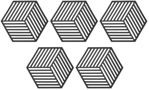 XNIVUIS 5 Pcs Silicone Trivet Mats Pan Protectors, Extra Thick Silicone Table Mat, Geometric Figure Heatproof Hot Pads Pot Holder,Heat Resistant Coaster Kitchen Countertop Table Mats (Black) (Black)