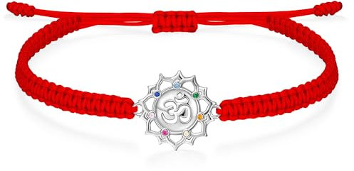 J.Endéar Bracciale Om Fiore di Loto, Bracciale Yoga Meditazione, Bracciale Argento 925, Zirconia 7 Chakra Bracciale, Bracciale Corda Rossa Fortunata, Gioielli Donna Ragazza