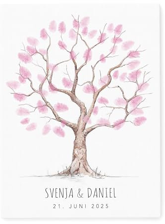 DEL MÀ Unique & Personal Leinwand Hochzeit Fingerabdruck personalisiert Hochzeitsbaum mit Herz Hochzeit Gästebuch Mal Anders Alternative mit Fingerabdrücke 30x40 cm (OHNE Farbe)
