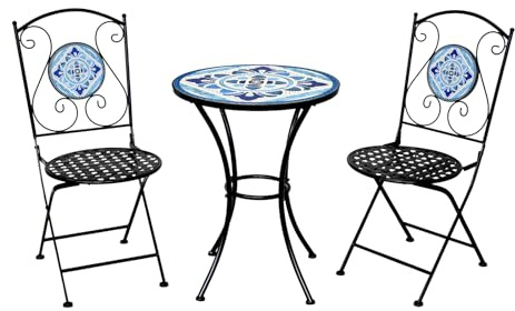 SVITA Paris Bistro-Set Mosaik Balkon-Set 2 Personen Metall Sitzgruppe Klappbar Blau