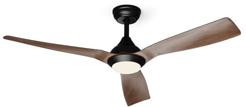 KLARSTEIN Fiji Flow Ventilador de Techo con Luz – Smart App, Mando a Distancia, 6 Velocidades, Modos Verano & Invierno, LED Regulable, 132cm, Nogal