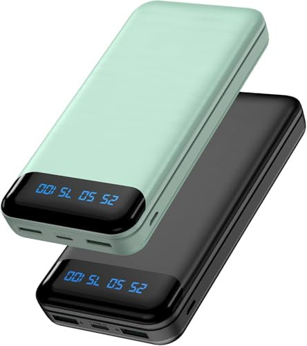 Enerwow External Battery 16000 mAh, 2 Packs Slim Power Bank Quick Charge with 2 USB Output Ports (Max 3A), 15W Portable Powerbank with LED Display for iPhone, Huawei, Samsung, etc.