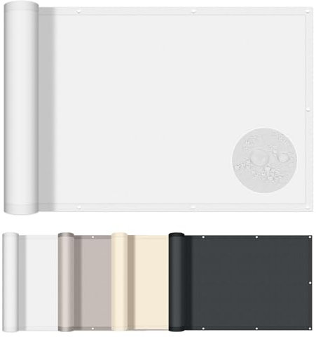 AXT SHADE Balkon Sichtschutz Wetterfest 90x600cm Balkonverkleidung Balkonabdeckung Balkonbespannung Blickdichte UV-Schutz und Windschutz mit Kabelbinder für Balkongeländer-Weiß