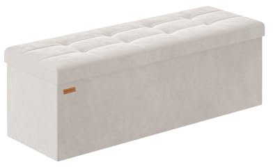 ABHENG Folding Storage Ottoman, Velvet Storage Bench, Footrest, Bed End Stool, Footstool, Removable Divider, for Living Room, Bedroom, 38 x 110 x 38 cm, 300 kg Load Capacity, Cream White ASND02W