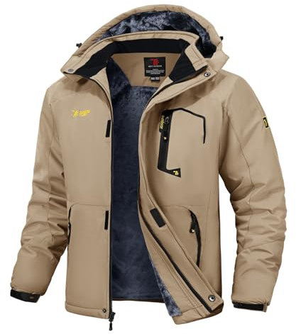 Rdruko Winterjacke Herren Wasserdicht Skijacke mit Fleece Futter Snowboardjacke Winddicht Wanderjacke Winter Jacke Atmungsaktiv für Skifahren, Snowboarden, Wandern (Khaki, L)