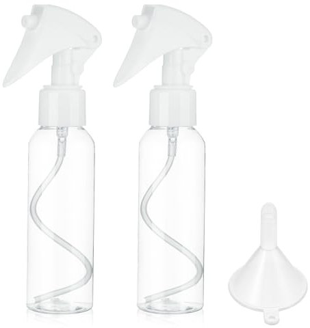 2Pcs Small Spray Bottle Clear Empty Bottle Set Mini Plastic Fine Mist Bottle Refillable Liquid Containers with Funnel Reusable Travel Size Spray Bottle for Home Office Hair Plant Cleaning Skin Care