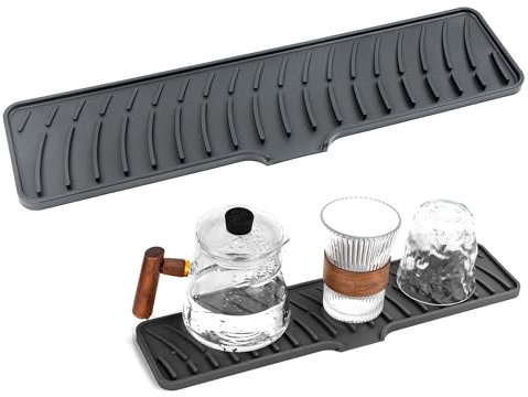 jinminamz Alfombrilla Escurreplatos Silicona,Fregadero Cocina Estrecho con Desagüe,Alfombrilla Escurreplatos De Silicona Escurridor Fregadero para Cocina, Cubertería, Vajilla,Negro,42x10cm