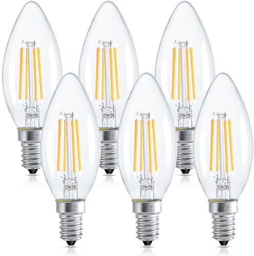 Nottac E14 LED Candle Light Bulbs, Dimmable Small Screw Light Bulb, 4W (40W Equivalent) SES Bulb 2700K 470 Lumens, Edison Bulb Warm White for Lamp Light Bulb Replacement, 6 Pack