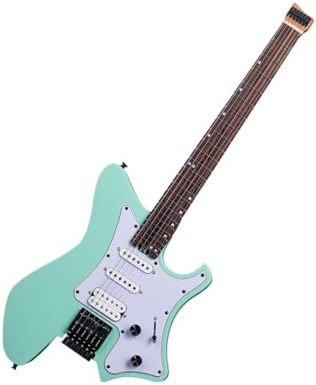 EART GW2P-SE Kopflose E-Gitarre mit geröstetem Mahagoni Körper und Kanada Ahorn Hals, abgerundete Enden Medium Jumbo Edelstahl Bünde(Grün)