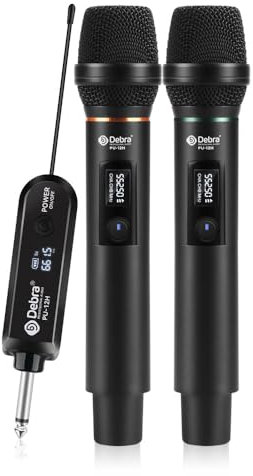 Microfono Inalambrico,Sistema de micrófono dinámico inalámbrico Dual UHF,Micrófono de Mano de Metal para Karaoke con Receptor de Canto Recargable,Micrófono para Karaoke,Iglesia