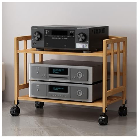 ZCFLWR HiFi-Systemschrank, Audio-Aufstellungsregal, Heimkino-Multimedia-Rack-Regal, 2/3/4/5 AV-Medienregal aus Bambus mit Rollen, Aufbewahrung von Heimkino-Audiogeräten (2