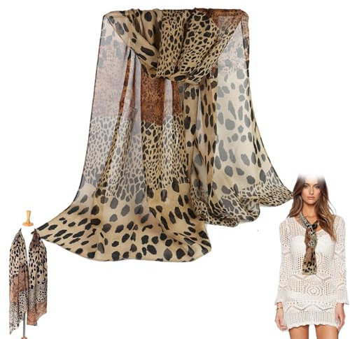 BENIFILE Leopard Print Scarf for Women, Thin Animal Print Ladies Neck Scarves Lightweight Soft Brown Shawl for Christmas Birthday Gifts 150x70cm