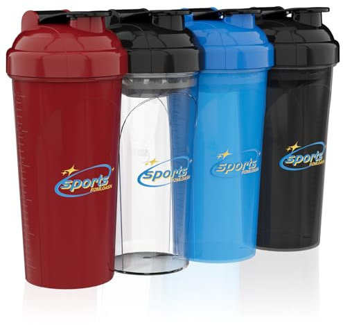 PZMLOASN 4 Stück Protein Shaker - 700ml Premium Protein Powder Shaker,Supplement und Pre-Workout Shaker - Auslaufsicher, BPA-frei und leicht zu reinigen.(Weiß Schwarz Rot Blau)