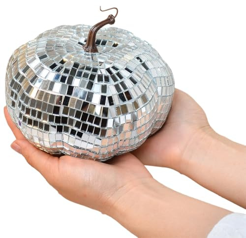 Sefdrert Silver Mirror Disco Ball, Pumpkin Shape Disco Ball, Suitable for DJ Club, Halloween Reflective Pumpkin Ball 15cm
