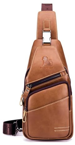 WeeDee Sling Bag Leder Schultertasche Brusttasche Umhängetasche Herren Bauchtasche Tasche Rucksack Daypacks Wasserresistent
