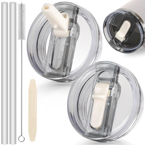 ANTAND 40oz Flip Straw Leak Proof Lid for 40oz Stanley Cup Accessories Stanley Lid, 2 Pack No Spill Lid Replacement 40 oz Tumbler Detachable Lids Cover Topper for Stanley Protour (2 Pcs Light Cream)