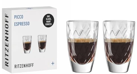 RITZENHOFF 3991002 2in1-Glas für Schnaps oder Espresso - 40 ml - 2er Set - Picco, transparent mit feiner-Struktur - Made in Germany