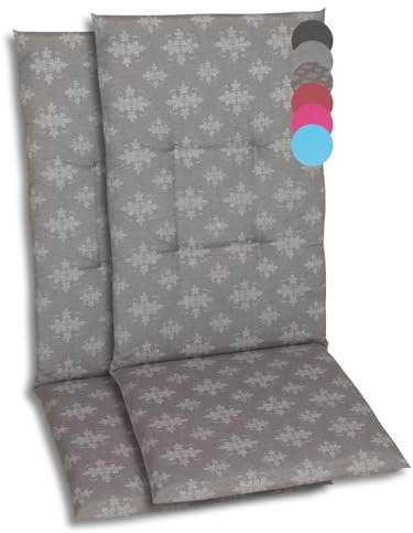 GO-DE Textil Bequeme und attraktive Polsterauflagen für Hochlehner-Gartenstühle (2er-Set, Blattmuster Taupe, Hochlehner)