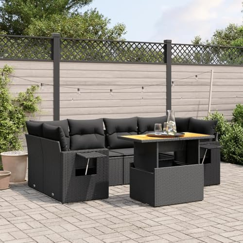 IKAYAA Rattan Gartenmöbel Set Gartenlounge Balkon Lounge Poly Rattan Lounge Gartensofa Gartenmöbel Ecklounge Ecksofa Gartengarnitur Garten Balkon Terrasse-Schwarz-7-tlg-Typ 4