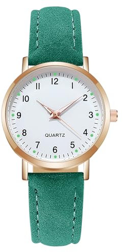 AOOSU Reloj Mujer, Reloj de Pulsera para Mujer AnalóGico de Cuarzo, con Numerales Árabes de Tiempo Fácil de Leer con Correa de Cuero Cepillado Adecuado para Salir,Trabajar,Fiesta-Verde