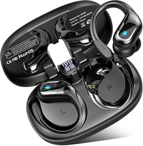 Wireless Sports Bluetooth Earphones, 75H Earphone Bluetooth 5.4 HiFi Stereo, 2025 Wireless Earbuds with ENC Noise Cancelling Mic, IP7 Waterproof Bluetooth Headset Running, LED Screen Bluetooth Headset