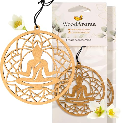 Holz-Lufterfrischer fürs Auto Buddha 2 pcs – Natürlicher hängender Luftreiniger – Langanhaltender Duft – Umweltfreundliches & stilvolles Autozubehör – Aromatherapie für Auto, Zuhause & Büro