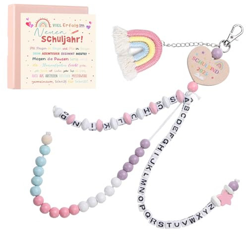 ZSJMY 2025 Schulkind Einschulung Geschenk, Rechenkette Mädchen Rosa, Perfekte Schulanfang Schultüte Füllung mit Geschenk， Grußkarte & Geschenkbox (Rose)