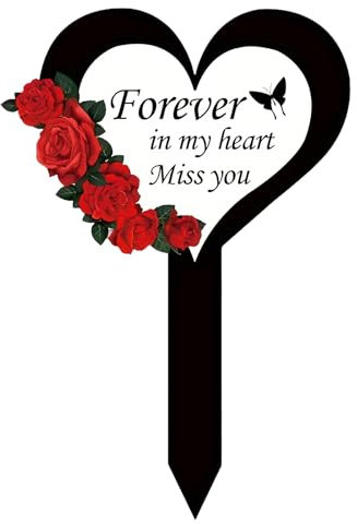 Decoraciones de tumbas - Simpatía 2D acrílico para el cementerio | Corazón y atravesando la simpatía conmemorativa Los marcadores tumba para el jardín de la obra al aire libre