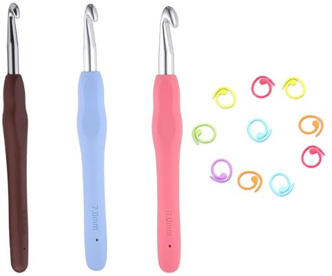 Femnow 13 Stück Häkelnadel Set, Häkelnadeln 6 mm 7mm 8mm, Kleine Häkelnadeln Ergonomisch Griff Häkelnadeln für Häkelgarn, Häkelset für Anfänger, Dreadlocks Häkelnadel Werkzeug Set