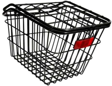 Harilla Rear Bike Basket with Lid, Metal Wire rear Seat storage basket holder, Universal Rack Storage Basket, Reflective, Large Capacity, Black for Groceries, Books, Commuting, all-terrain Bikes