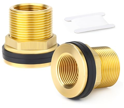 ERGAOBOY 2 pièces raccord de cloison en Laiton pour réservoir d'eau, 1 BSP mâle - 3/4 BSP Femelle Raccord fileté avec 2 Joints en Caoutchouc pour citernes pluviales, Aquariums, baignoires