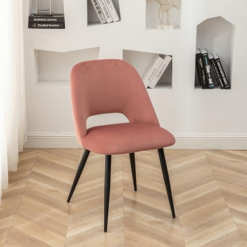 Esszimmerstühle, Rosa, 2 Stück, Samt, 4 Schwarze Metallbeine, höhenverstellbare Kufen, großzügige Polsterung für Bequeme Stühle aus Samt