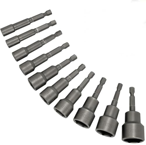 Yonality Coffret 10 douilles à queue Impact, Adaptateur Visseuse de Douille Hexagonale Magnétique Embout Aimanté 6/7/8/10/12/13/14/15/17/19mm, pour Perceuse Main électrique Perceuse Lithium