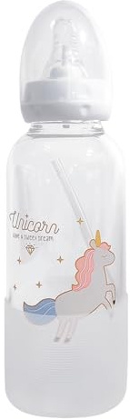 CutiePlusU Biberon per adulti in vetro con tappo protettivo, stampa carina, alimentazione senza BPA, tettarella in silicone da 400ml in set con bicchiere con cannuccia Straw-Diamond Unicorn