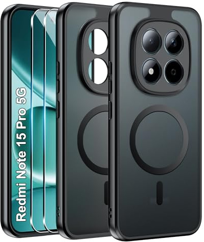 Effcotuo Magnetisch Hülle für Xiaomi Redmi Note 15 Pro 5G Case mit Schutzfolie für Panzerglas Displayschutzfolie mit MagSafe Acryl-Schutzhülle Vollständiger Magnet Matt Handyhülle