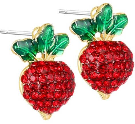 Garneck Radieschen Ohrringe mit Strass 1 Paar Bunte Ohrstecker für Frauen und Mädchen Kreativer Ohrschmuck für Alltag und Party