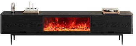 BNUTFRDD Mobile TV nero con camino, consolle multimediale in legno, mobili da soggiorno 70/80, elettrico fiamma simulata Mobile TV con camino(200 * 38.5 * 45cm)
