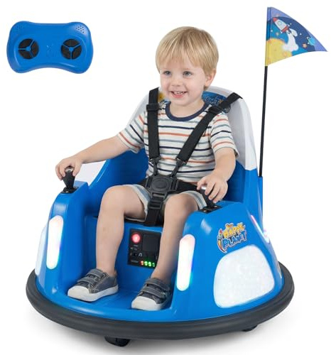 COSTWAY 12V Auto Tamponneuse Enfant avec Télécommande 2,4G, Rotation à 360°, Voiture Tamponneuse Électrique Enfant avec Musique et Lumières Clignotantes, 1,2-2km/h, Charge 25 kg pour 18-72 Mois (Bleu)