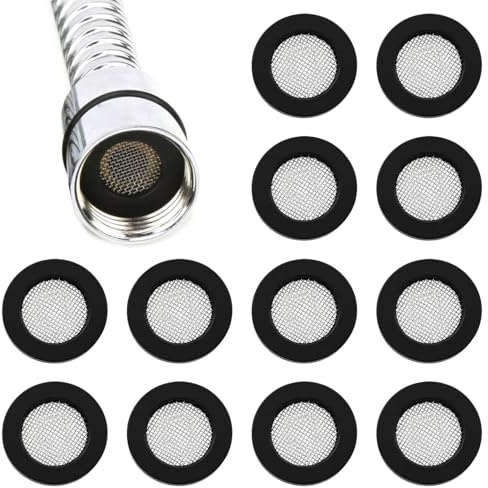 12 Piezas O Ring Arandelas de goma, Junta con rejilla de acero inoxidable, 1/2 Goma Junta Plana para conexión roscada de Mangueras de Grifos de Ducha