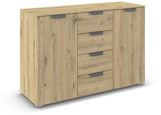 Rauch Möbel ADITIO, Kommode, Farbe Eiche Artisan, Breite 120 cm | Sideboard im modernen Look, 2-türig, 4 Schubladen, Soft-Close, für Schlafzimmer, Gästezimmer, Wohnzimmer, Flur
