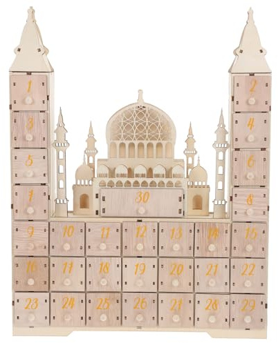 Levemolo Ramadan Kalender mit 30 tägigem Countdown und Schublade Kompakte Tischdekoration für Ramadan und Eid Mubarak im Muslimischen Haushalt