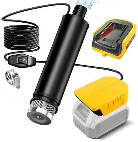 Bomba Sumergible Compatible con Batería DeWalt 18V/20V, 1900 L/h Bomba de Agua Sin Cables con Aspiración Plana, Bomba Portátil para Piscina, Jardín, Camping, Autocaravana (Sin Batería Ni Cargador)