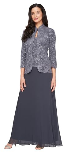 Alex Evenings langes Damenkleid mit Mandarinenausschnitt (regulär zierlich Übergröße)